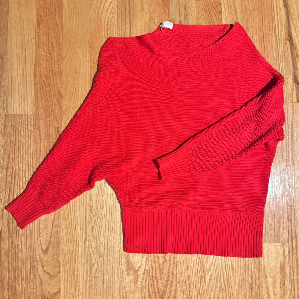 Lucky Brand Asymmetrical Off-the-Shoulder Coral Red Sweater